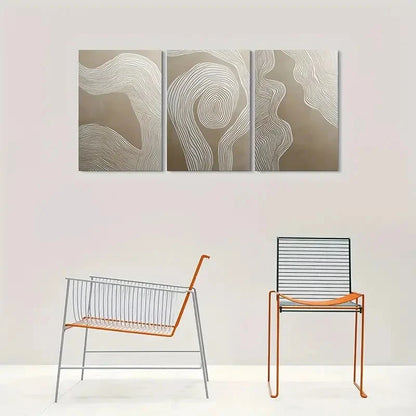 3pcs Modern Abstract Beige and White Metal Print Ready to Hang Art