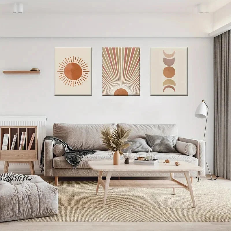 3pcs Mid Century Moon Phase Abstract Perfect Wall Art Set Canvas Framed 40x60cm - High Quality Print 100% Australian Made Wall Canvas Ready to Hang