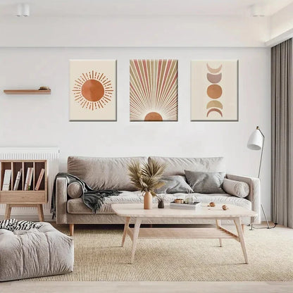 3pcs Mid Century Moon Phase Abstract Perfect Wall Art Set Canvas Framed 40x60cm - High Quality Print 100% Australian Made Wall Canvas Ready to Hang