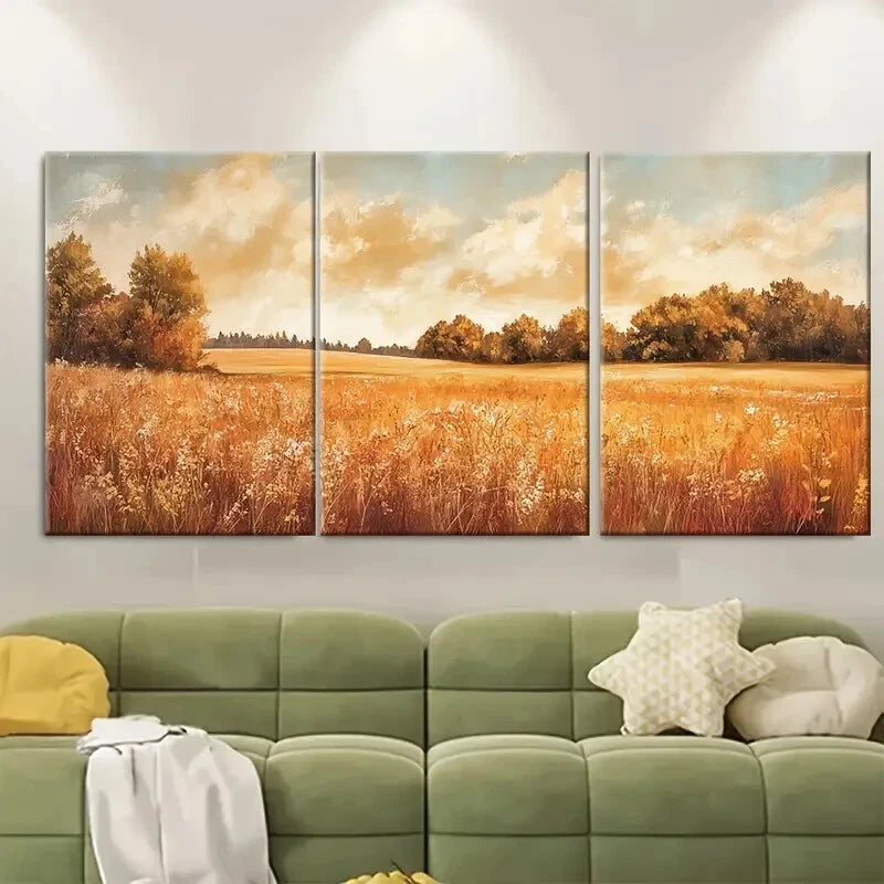 3pcs Wildflower Field Landscape Vintage Perfect Wall Art Set Canvas Framed 40x60cm - High Quality Print 100% Australian Made Wall Canvas Ready to Hang