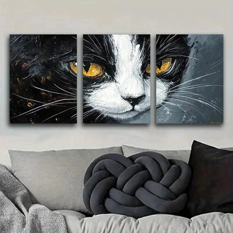 3pcs Black And White Tuxedo Cat Decor Wall Art Set Canvas Framed 40x60cm - High Quality Print 100% Australian Made Wall Canvas Ready to Hang