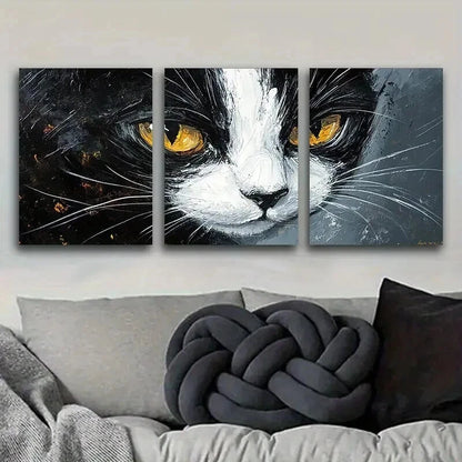 3pcs Black And White Tuxedo Cat Decor Wall Art Set Canvas Framed 40x60cm - High Quality Print 100% Australian Made Wall Canvas Ready to Hang