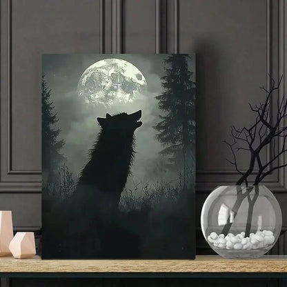 Lone Wolf Howls Under The Moonlight Painting 40x60cm Metal Print Ready to Hang