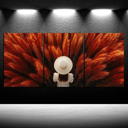 3pcs Abstract Grass Straw Hat Modern Metal Print Ready to Hang Art