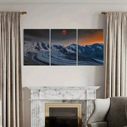 3pcs Red Moon and Snow Mountains Landscape Wall Art Set Canvas Framed 40x60cm - High Quality Print 100% Australian Made Wall Canvas Ready to Hang