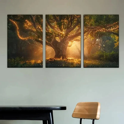 3pcs tree with lights in the middle Wall Art Set Canvas Unframed - High Quality Print 100% Australian Made Wall Canvas