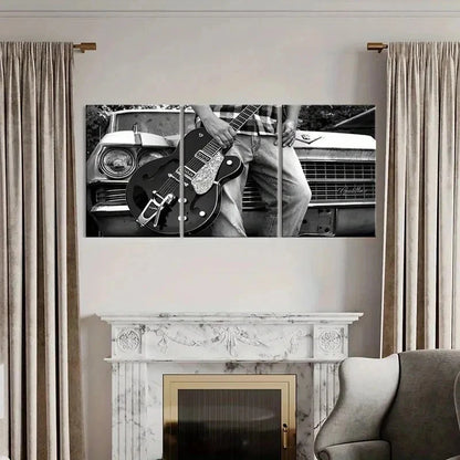 3pcs Black & White Guitar & Musical Instrument Wall Art Set Canvas Framed 40x60cm - High Quality Print 100% Australian Made Wall Canvas Ready to Hang