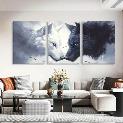 3pcs White and Black Wolf Face Abstract Perfect Wall Art Canvas Unframed – High Quality Print 100% Australian Made Wall Canvas