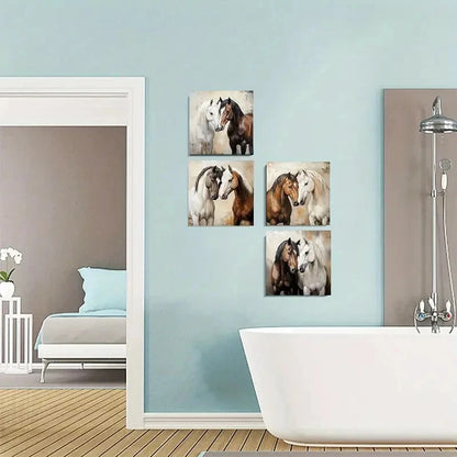 4pcsVibrant Horses in Various Poses Wall Art Canvas Framed