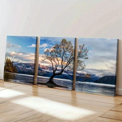 3pcs Blue Sky White Clouds and Trees Wall Art Set Canvas Framed 40x60cm - High Quality Print 100% Australian Made Wall Canvas Ready to Hang