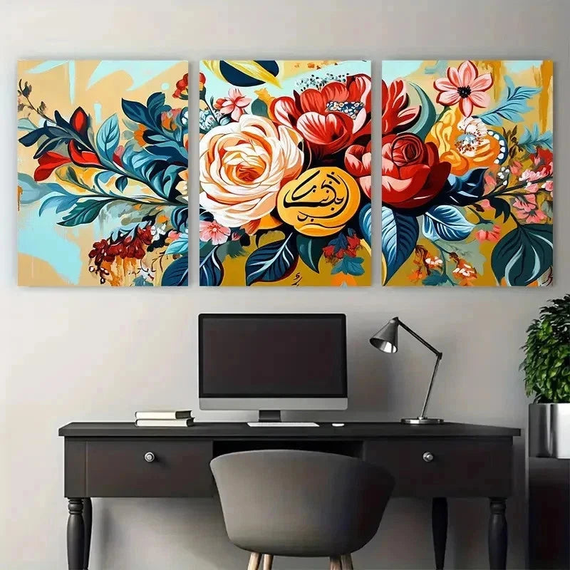 3pcs Vibrant Floral Colorful Flower Perfect Wall Art Set Canvas Framed 50x70cm - High Quality Print 100% Australian Made Wall Canvas Ready to Hang