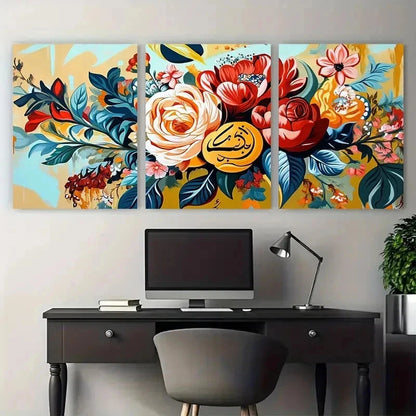 3pcs Vibrant Floral Colorful Flower Perfect Wall Art Set Canvas Framed 50x70cm - High Quality Print 100% Australian Made Wall Canvas Ready to Hang