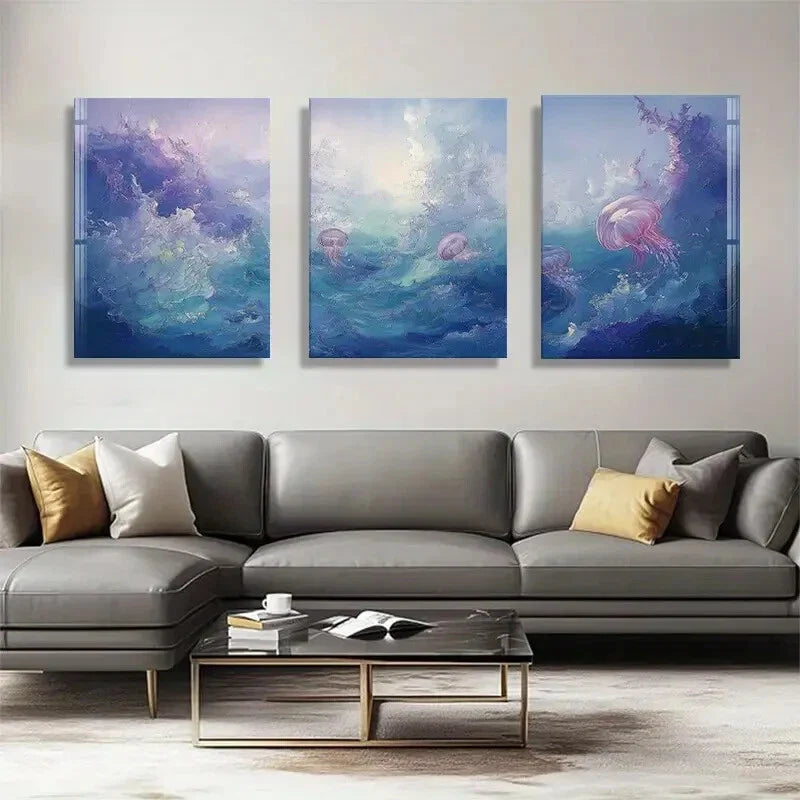3pcs Underwater Jellyfish Vibrant Ocean Perfect Wall Art Canvas Unframed – High Quality Print 100% Australian Made Wall Canvas