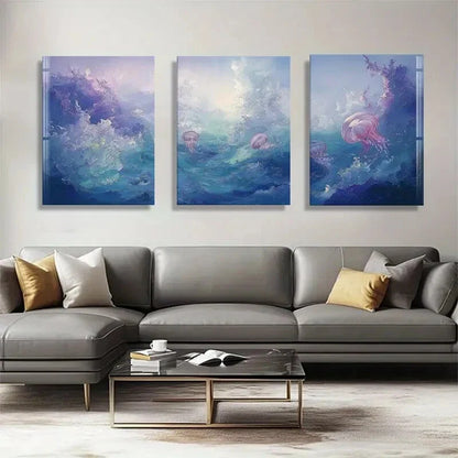 3pcs Underwater Jellyfish Vibrant Ocean Perfect Wall Art Canvas Unframed – High Quality Print 100% Australian Made Wall Canvas