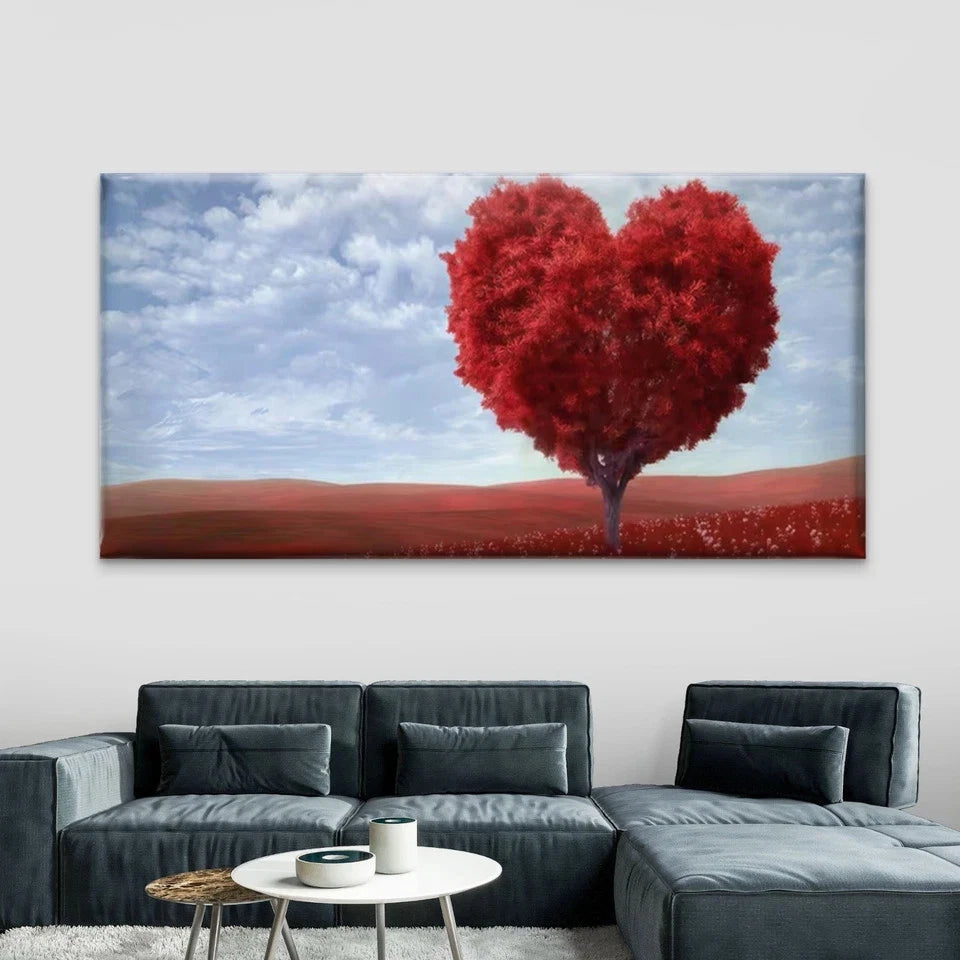 Red Heart-Shaped Tree Wall Art Canvas Office Home Room Framed 120x60cm