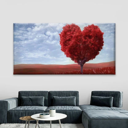 Red Heart-Shaped Tree Wall Art Canvas Office Home Room Framed 120x60cm