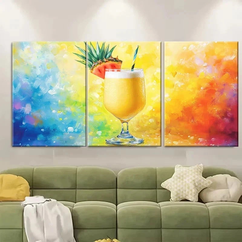 3pcs Vibrant Pina Colada Cocktail Wall Art Set Canvas Framed 60x90cm – High Quality Print 100% Australian Made Wall Canvas Ready to Hang