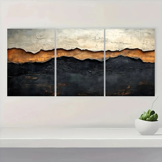 3pcs Neutral Tones Earth Colors Painting Wall Art Set Canvas Framed 50x70cm - High Quality Print 100% Australian Made Wall Canvas Ready to Hang