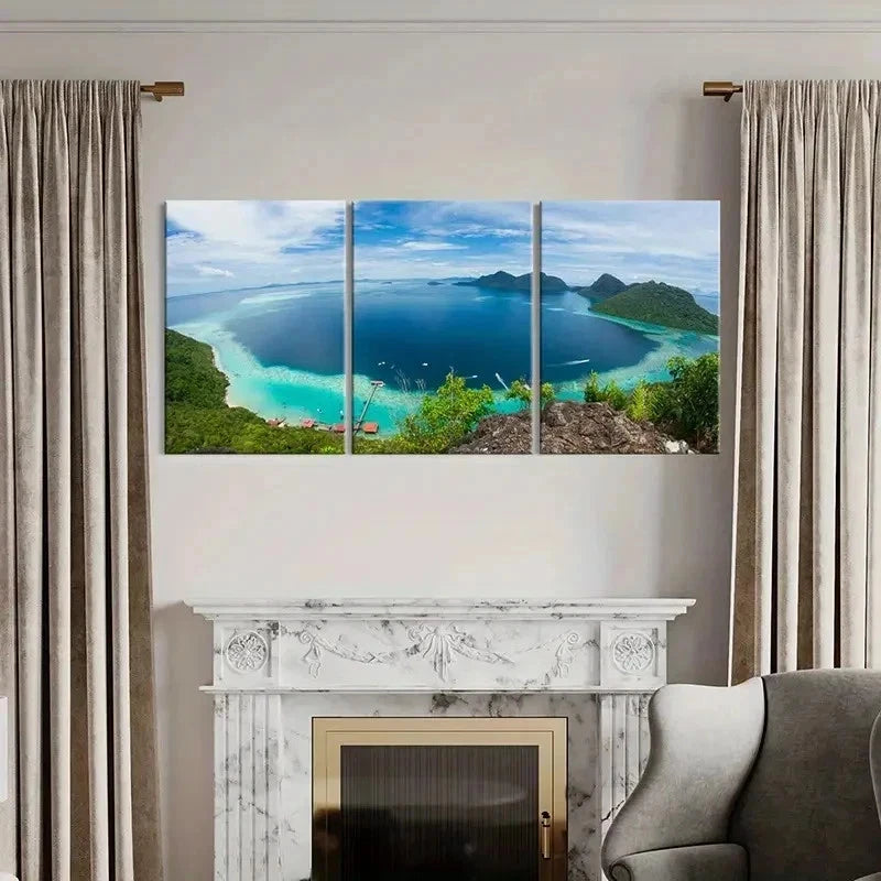 3pcs Lake Mountain & Island Modern Wall Art Set Canvas Framed 40x60cm - High Quality Print 100% Australian Made Wall Canvas Ready to Hang