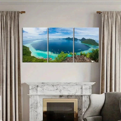 3pcs Lake Mountain & Island Modern Wall Art Set Canvas Framed 40x60cm - High Quality Print 100% Australian Made Wall Canvas Ready to Hang