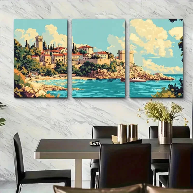 3pcs Croatia Pula Vintage Style Metal Print Ready to Hang Art