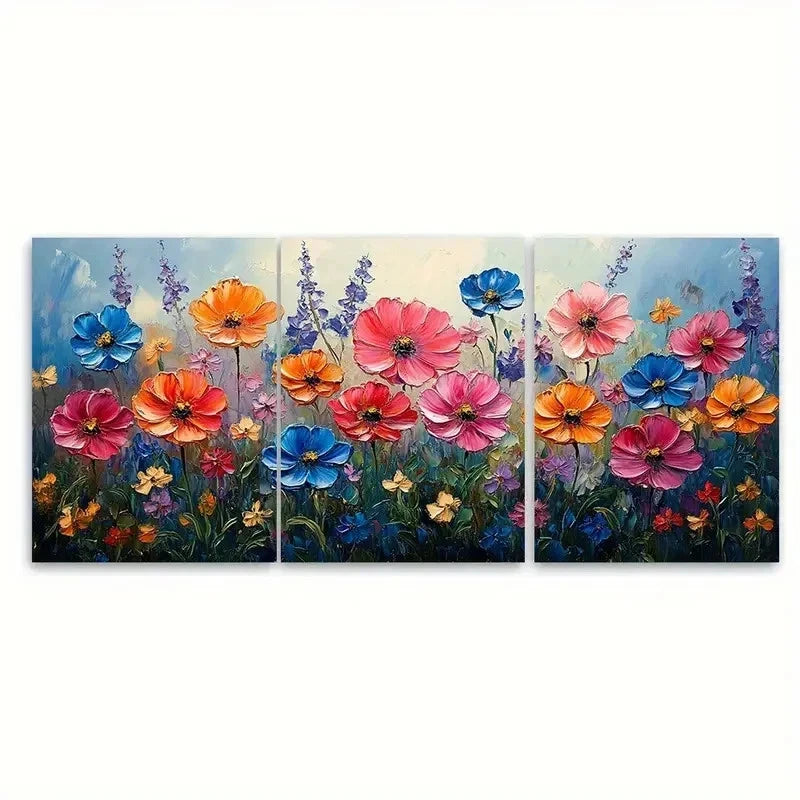 3pcs Abstract Wildflowers Painting gy Wall Art Set Canvas Framed 50x70cm - High Quality Print 100% Australian Made Wall Canvas Ready to Hang