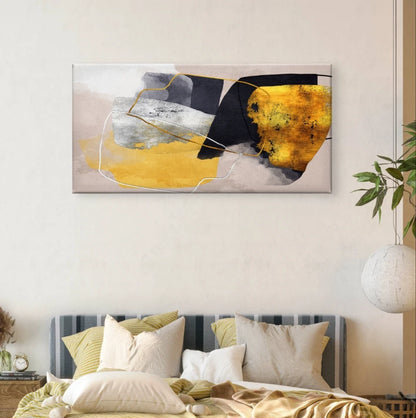 Black, Grey, and Gold Geometric Shape Wall Art Canvas Office Home Framed 120x60cm