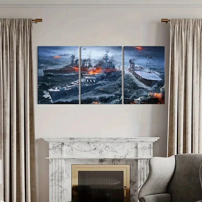 3pcs Military Theme Aircraft Carrier War Wall Art Set Canvas Framed 60x90cm - High Quality Print 100% Australian Made Wall Canvas Ready to Hang