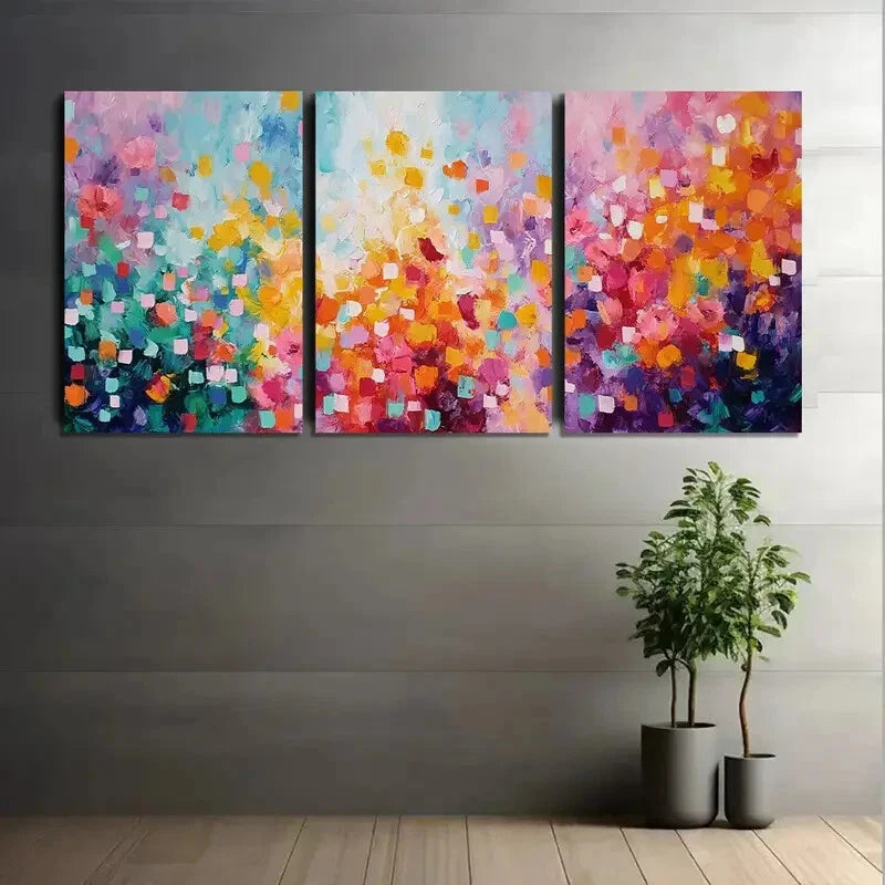 3pcs Flowers Numerous Large Brushstrokes Metal Print Ready to Hang Art