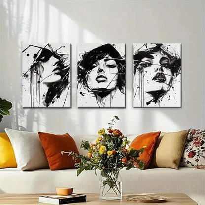 3pcs White Black Abstract Woman Stylish Perfect Wall Art Set Canvas Framed 40x60cm - High Quality Print 100% Australian Made Wall Canvas Ready to Hang
