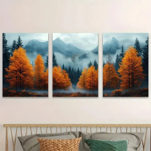 3pcs Autumn Mountain Landscape Misty Perfect Wall Art Set Canvas Unframed - High Quality Print 100% Australian Made Wall Canvas