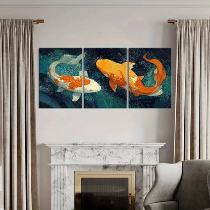 3pcs Koi Fish Vibrant Ocean Waves Design Metal Print Ready to Hang Art
