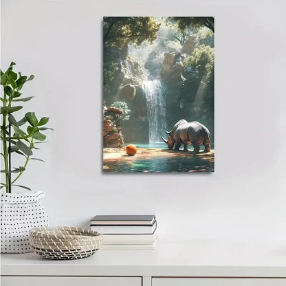 Beautiful Cyberpunk Rhino Playing with Ball Painting 40x60cm Metal Print Ready to Hang