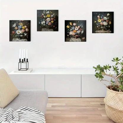 4pcs Flowers With Butterflies Wall Art Canvas Framed