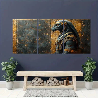 3pcs Egyptian God with Golden Accents Metal Print Ready to Hang Art