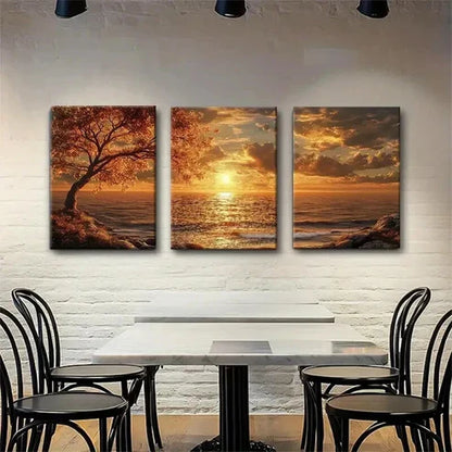 3pcs Golden Sunset Seascape Wall Art Set Canvas Unframed - High Quality Print 100% Australian Made Wall Canvas