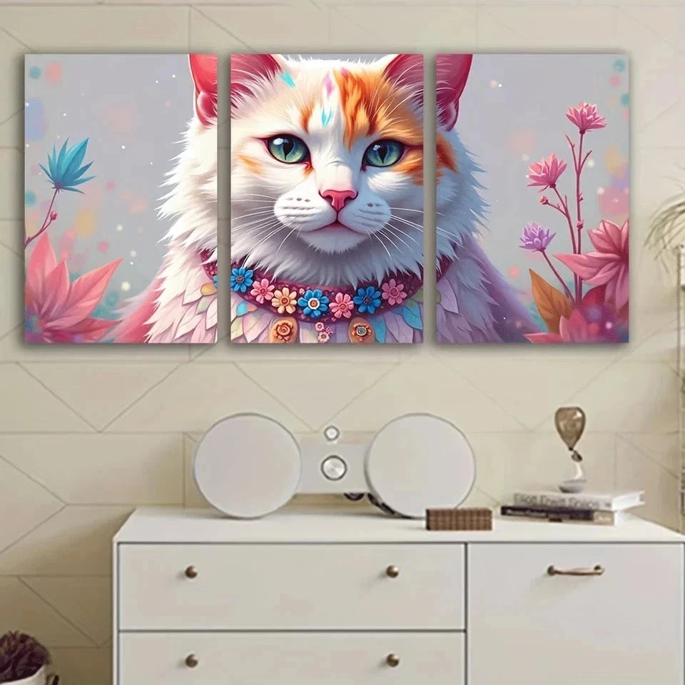 3pcs Vertical Cat Orange Tabby Paintings Metal Print Ready to Hang Art