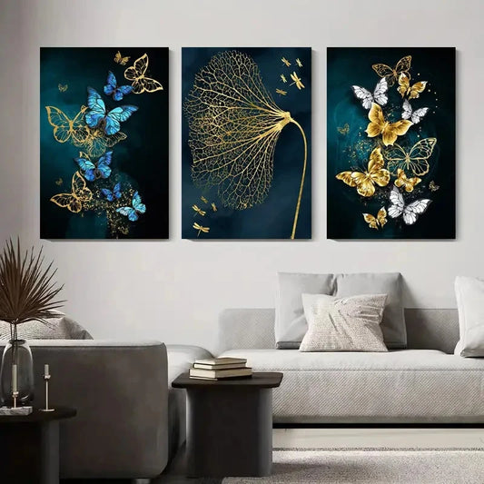 3pcs Butterfly & Golden Dandelion Wall Art Set Canvas Framed 40x60cm - High Quality Print 100% Australian Made Wall Canvas Ready to Hang
