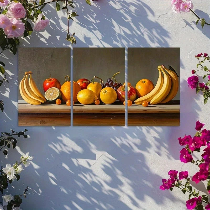 3pcs Fruit-Themed Oil Painting Metal Print Ready to Hang Art