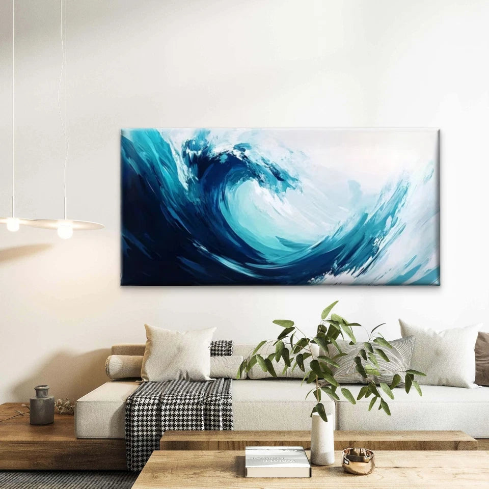 Blue Water Ocean Wave Wall Art Canvas Office Home Room Framed 120x60cm