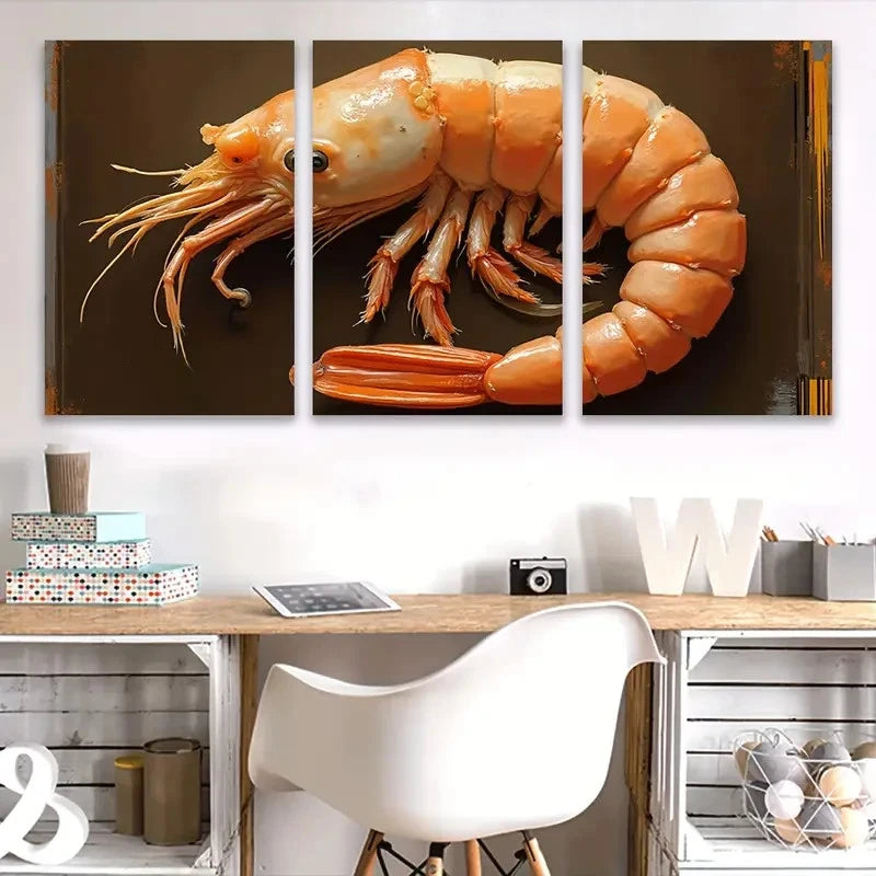 3pcs Realistic Shrimp Painting Wall Art Set Canvas Framed 50x70cm - High Quality Print 100% Australian Made Wall Canvas Ready to Hang