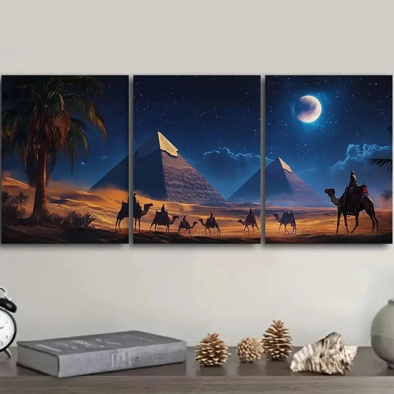3pcs Desert Scene Night Sky & Pyramid Metal Print Ready to Hang Art