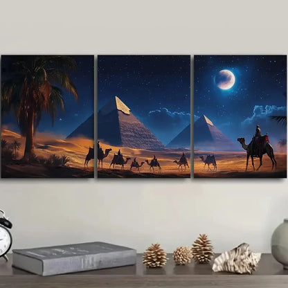 3pcs Desert Scene Night Sky & Pyramid Metal Print Ready to Hang Art