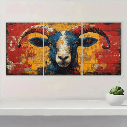 3pcs Black Sheep Aries Bohemian Style Metal Print Ready to Hang Art