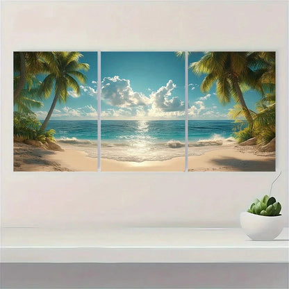 3pcs Palm Trees Seashore Tropical Metal Print Ready to Hang Art