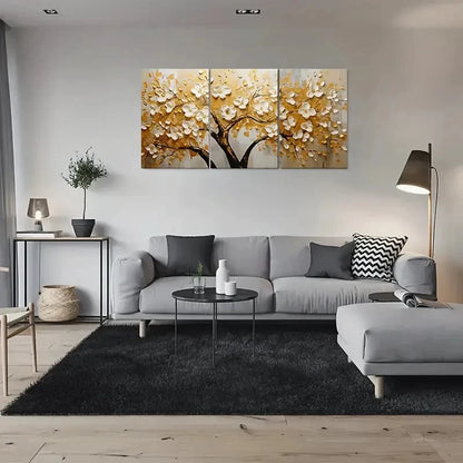 3pcs Golden Blossom Tree Painting Wall Art Set Canvas Framed 60x90cm - High Quality Print 100% Australian Made Wall Canvas Ready to Hang