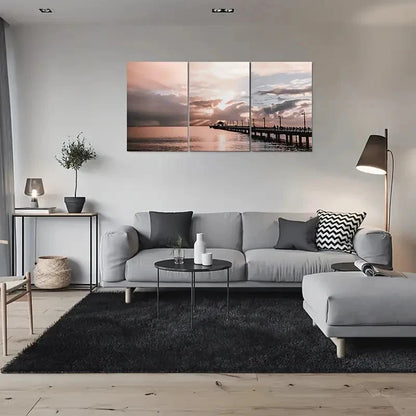 3pcs Sunset Over Ocean Vibrant Coastal Metal Print Ready to Hang Art