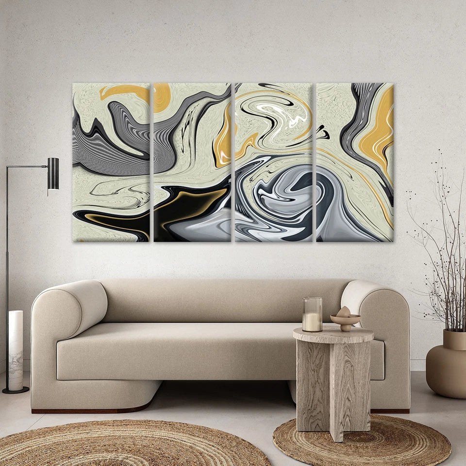4pcs Modern Abstract Monochrome and Gold Wall Art Canvas Framed 45x80cm - High Quality Print 100% Australian Made Wall Canvas Ready to Hang