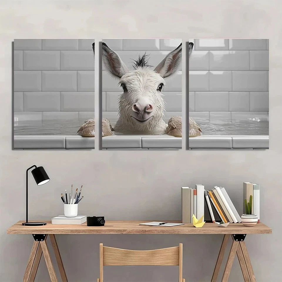 3pcs Whimsical Donkey Humorous Animal Metal Print Ready to Hang Art