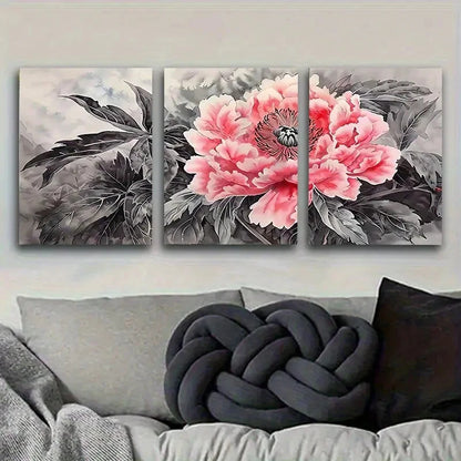 3pcs Pink Peony Watercolor Wall Art Set Canvas Framed 60x90cm - High Quality Print 100% Australian Made Wall Canvas Ready to Hang